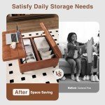 Large Square Ottoman with Storage, 40 Gallons, Oversized Upholstered Faux Leather Ottoman, Leather Lift Top Large Ottoman, Tufted Storage Ottoman Coffee Table for Living Room, Brown