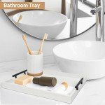 SXNOWS Coffee Table Tray - Large Ottoman Tray for Living Room - Wood Serving Tray with Handles(2 Sets) - Wooden Tray for Coffee Table, 4 Round Coasters Included, White