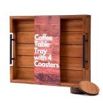 Ottoman Tray | Decorative Coffee Table Tray with Handles - Wooden, 17x13 Inch - Includes 4 Coasters - Ideal for Ottoman, Breakfast