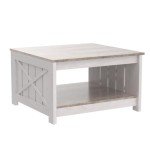 YITAHOME Coffee Table Farmhouse Coffee Table with Storage Rustic Wood Cocktail Table, Square Coffee Tables for Living Meeting Room with Half Open Storage Compartment, Grey Wash