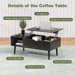 OLIXIS Wood Lift Top Coffee Table with Hidden Compartment and Large Storage Shelf, Lift Tabletop Dining Center Table for Home Living Room Office, Black