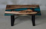 Live Edge Coffee Table, Walnut Wood with Blue Epoxy Resin River, Black Metal Base (32" X 20" in)