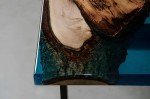 Live Edge Coffee Table, Walnut Wood with Blue Epoxy Resin River, Black Metal Base (32" X 20" in)