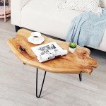 WELLAND Live Edge Cedar Wood Coffee Table Metal Hairpin Legs for Living Room