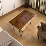 Warmaxx Teak Wood Live Edge End Table 27.8" x 19.8" x 20" H Rectangle Rustic Outdoor Patio Coffee Side Table Vintage Couch Natural Wooden Accent Tables for Living Room Sofa Bedroom