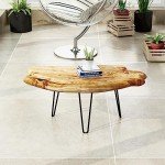 WELLAND Live Edge Cedar Wood Coffee Table Metal Hairpin Legs for Living Room