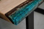 Live Edge Coffee Table, Walnut Wood with Blue Epoxy Resin River, Black Metal Base (32" X 20" in)