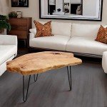 WELLAND Live Edge Cedar Wood Coffee Table Metal Hairpin Legs for Living Room