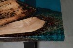 Live Edge Coffee Table, Walnut Wood with Blue Epoxy Resin River, Black Metal Base (32" X 20" in)