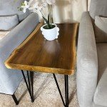 Warmaxx Teak Wood Live Edge End Table 27.8" x 19.8" x 20" H Rectangle Rustic Outdoor Patio Coffee Side Table Vintage Couch Natural Wooden Accent Tables for Living Room Sofa Bedroom