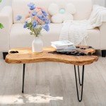 WELLAND Live Edge Cedar Wood Coffee Table Metal Hairpin Legs for Living Room
