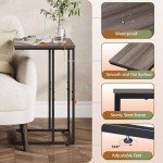WLIVE Small Side Table, C Shaped End Table for Couch, Sofa and Bed, Tv Tray Table That Slides Under for Living Room, Bedroom, Bedside, Gray and Black