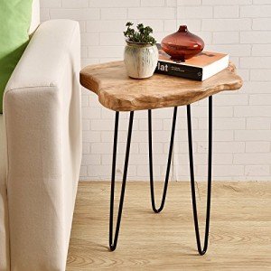 WELLAND Natural Edge End Table, Wood Side Table, Nightstand, Plant Stand 20.5" Tall，Unique desktop
