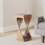 Steve Silver Solid Acacia Whimsical Carved Design, Finish, Functional and Visually Alluring Solana Natural Wood Glaze Accent Side Table, 12 L x 12 W x 26 H