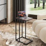 WLIVE Small Side Table, C Shaped End Table for Couch, Sofa and Bed, Tv Tray Table That Slides Under for Living Room, Bedroom, Bedside, Gray and Black
