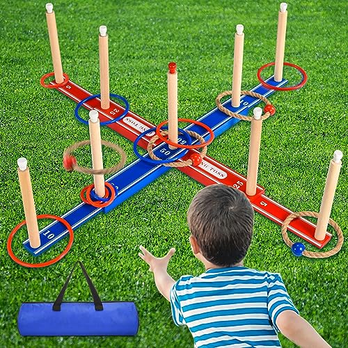 Upgraded Wooden Ring Toss Game for Kids