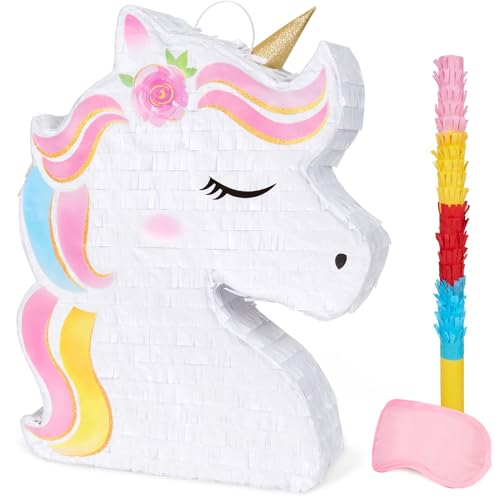 WERNNSAI Rainbow Unicorn Piñata with Bat & Blindfold