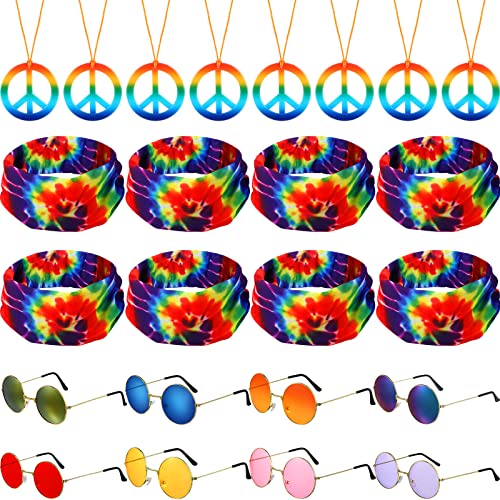 MTLEE 24-Pc Hippie Costume Set for Retro Parties
