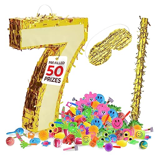 Gold Foil Number 7 Piñata with Party Favors
