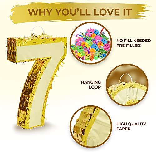 Gold Foil Number 7 Piñata with Party Favors