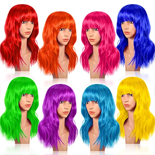 Rainbow Wavy Bob Wig with Air Bangs