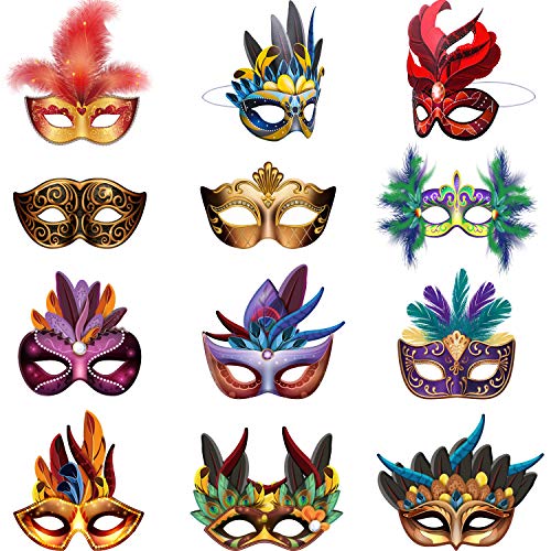 Mardi Gras Faux Feather Masks for Kids & Adults