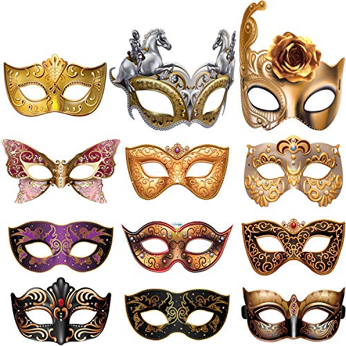 12 Pack Mardi Gras Masquerade Paper Masks