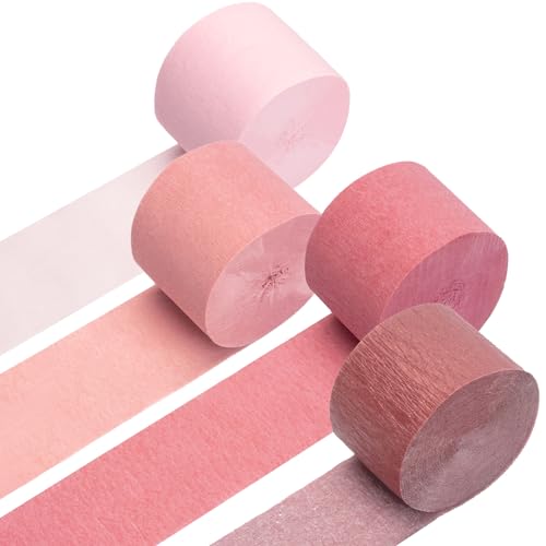 4 Rolls Rose Gold/Pink/Dusty Pink Crepe Paper Streamers