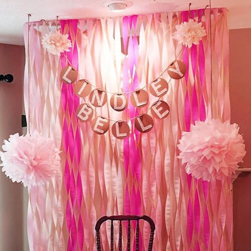 4 Rolls Rose Gold/Pink/Dusty Pink Crepe Paper Streamers