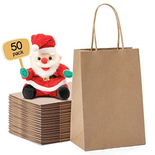 Brown Kraft Gift Bags Handles 5.25x3.75x8" 50Pcs