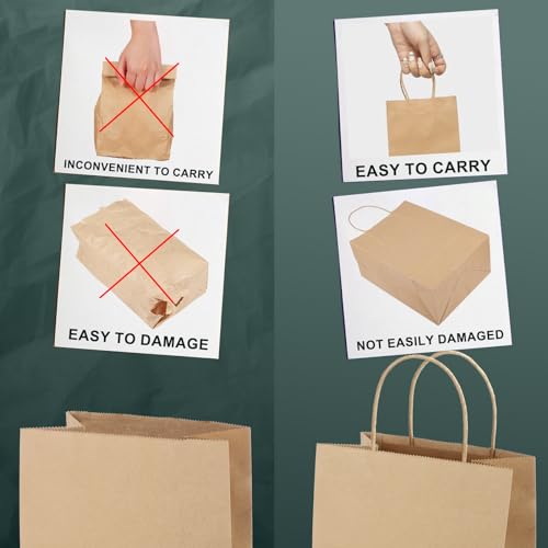 Brown Kraft Gift Bags Handles 5.25x3.75x8" 50Pcs