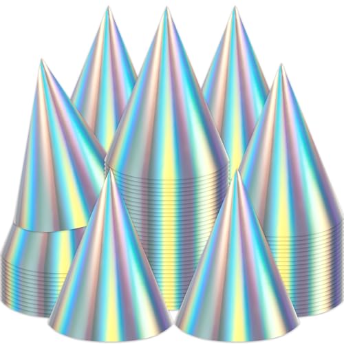 48 Rainbow Iridescent Party Hats for Birthdays and Gatherings