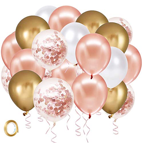 60 Pack Rose Gold Confetti Latex Balloons