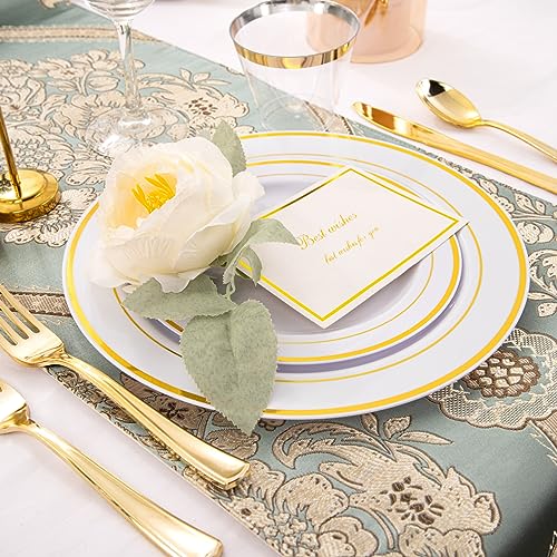 350PC Gold Plastic Party Set - Plates, Silverware, Cups