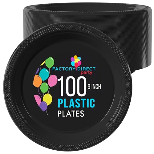 100 Count Black Disposable 9 Inch Dinner Plates