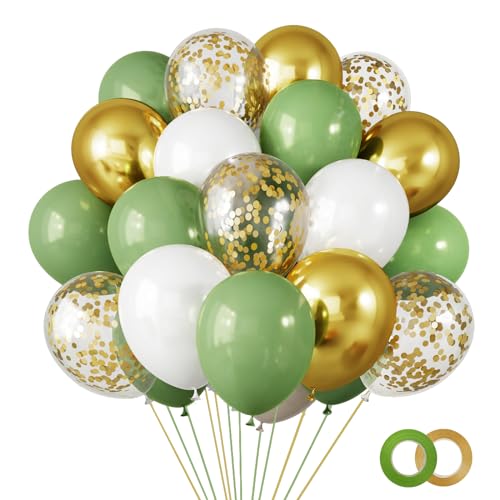65Pcs Sage Green Gold Confetti Balloons Kit for Parties