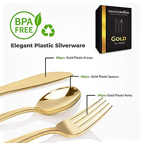 Gold Plastic Silverware Set - 160 Disposable Utensils