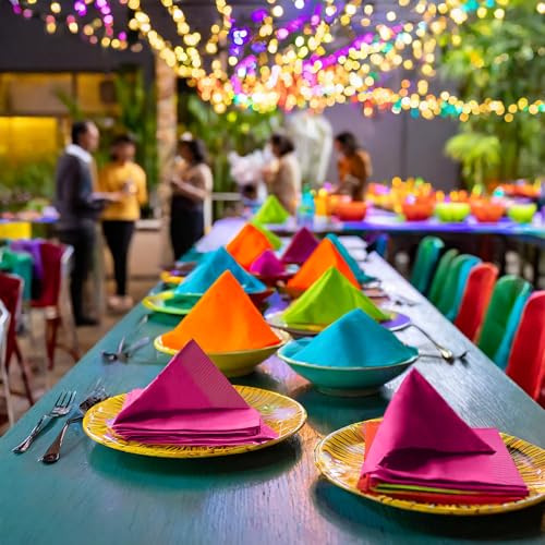 Assorted Neon Brights 2-Ply Paper Luncheon Napkins, 96 Count