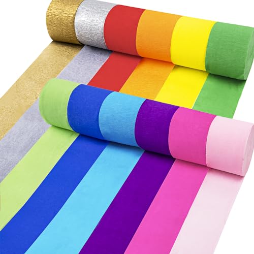 12 Rolls Crepe Paper Streamers, 12 Colors for Parties