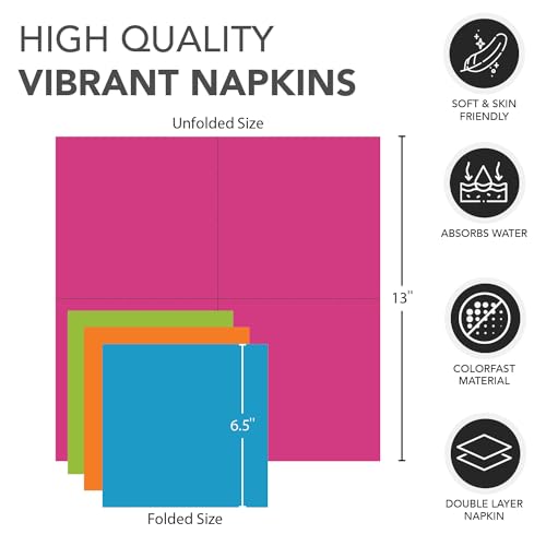 Assorted Neon Brights 2-Ply Paper Luncheon Napkins, 96 Count