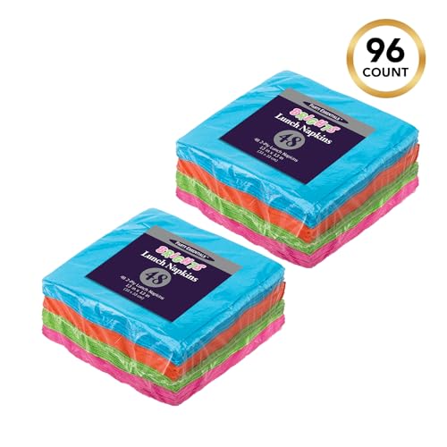 Assorted Neon Brights 2-Ply Paper Luncheon Napkins, 96 Count