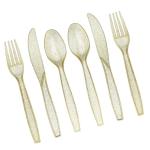 Gold Glitter Plastic Cutlery Set - 180 Pieces