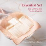 Gold Glitter Plastic Cutlery Set - 180 Pieces