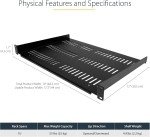 1U Server Rack Shelf - 55lb Capacity, 12" Deep