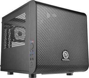 Thermaltake Core V1 SPCC Mini ITX Cube Gaming Computer Case Chassis, Black