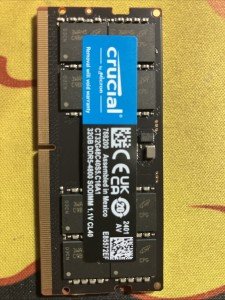 Crucial 32GB DDR5-4800 SODIMM RAM CT32G48C40S5 - CL40 1.1V Laptop Memory