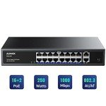 Aumox 18-Port Gigabit PoE Switch, 250W