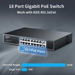 Aumox 18-Port Gigabit PoE Switch, 250W
