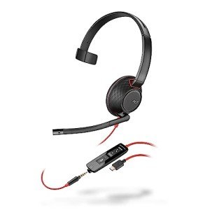 Poly Blackwire 5210 Wired Headset (Plantronics) - Flexible Noise-Canceling Boom Mic – Single-Ear Design - Connect to PC/Mac, Mobile via USB-C, USB-A, or 3.5 mm - Works w/Teams, Zoom - Amazon Exclusive