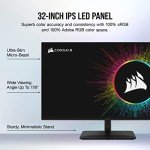 Corsair XENEON 32UHD144-A Gaming Monitor - 32-Inch, IPS UHD (3840 x 2160), AMD FreeSync Premium Adaptive Sync, 144Hz Refresh Rate, 1ms, DisplayHDR600, HDMI 2.1, DisplayPort 1.4, USB-C 3.1 - Black